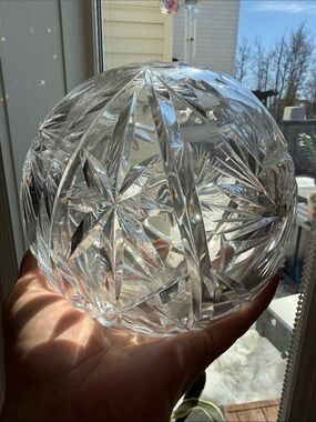 Source Unknown Clear Cut Glass Crystal Sphere Vase